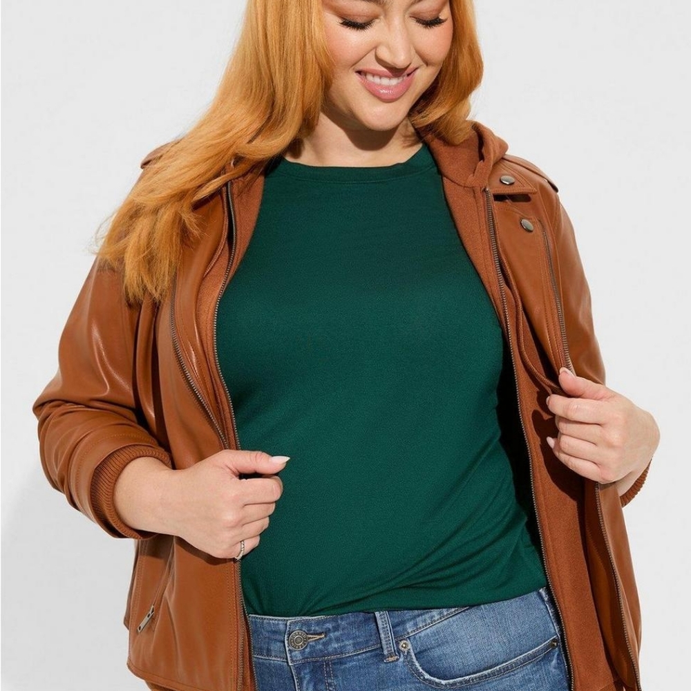 Torrid Fabric Mix Hooded Moto Jacket